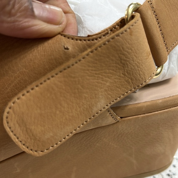 Stuart Weitzman Offset Leather Peep-Toe Wedge, Pecan - Picture 8 of 13